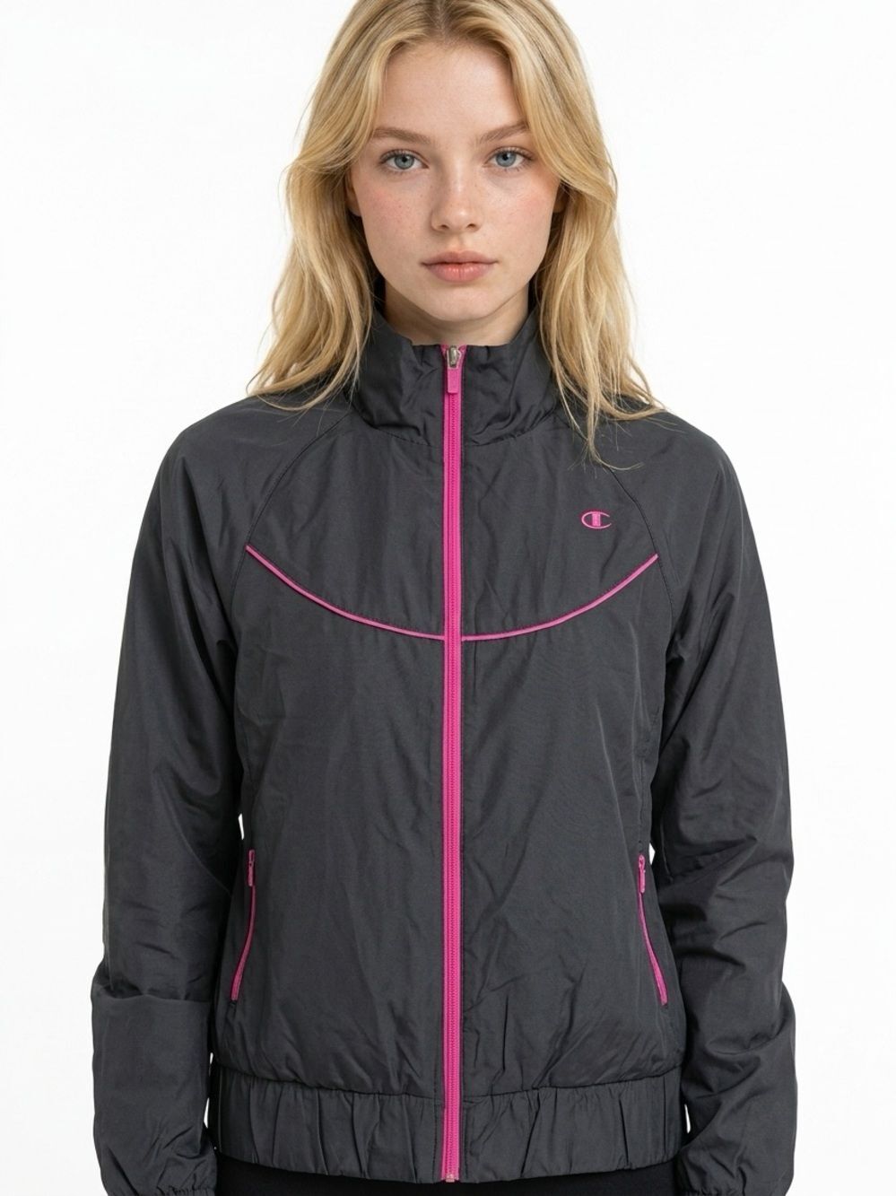 CHAMPION | Black & Magenta Zip Track Jacket Medium